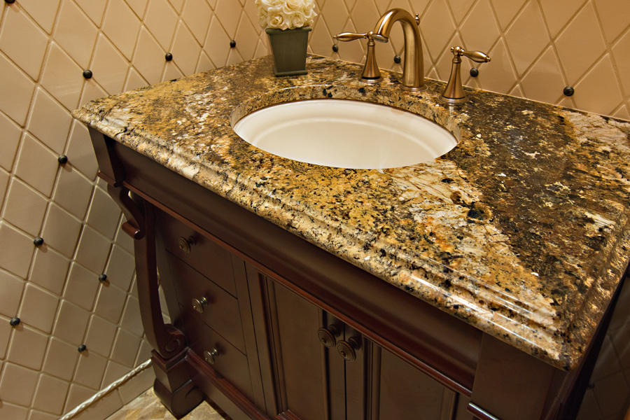 granite bathroom countertop with above sink
